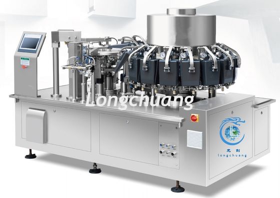 qualidade  High Speed 100BPM Rotary Automatic Vacuum Packaging Machine For Dried Meat Dumplings fábrica